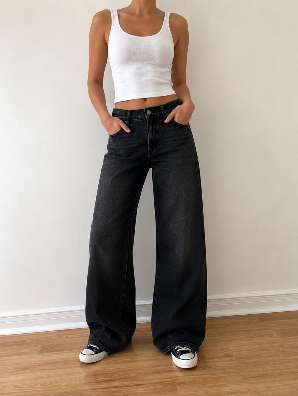 RIANI Candiani Black Wash Wide Leg Jeans Made in Italy